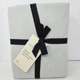 813237 West Elm Organic Washed Cotton Percale Sheet Set Queen Freshwater Blue New