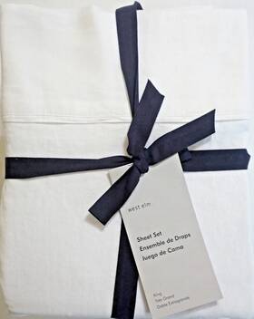 9060480 West Elm Nwt King White Sheet Set 60% Tencel Lyocell 40% Linen