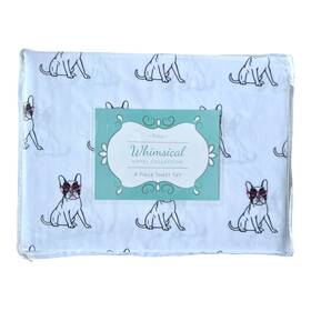 Whimsical 655385120548 White Black Smarty Dog Bulldog Glasses Sheet Set - Full
