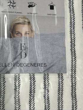 White 883893732490 Ellen Degeneres King Sheet Set Nip 100% Cotton Flannel Black Striped
