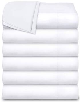 White Classic 700362730460 Twin Flat Sheets 6 Pack Cotton Bed Sheet 66x104 Inches 200 Threa