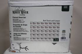 White River Home 096666050350 Sz Queen Flannel Sheet Set Red Truck Camper Snowman Winter White River Home 096666050350 Sz Queen Flannel Sheet Set Red Truck Camper Snowman Winter
