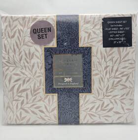 119737 William Morris And Co Queen Size Leaf Plaster White Leaves Sheet Set 4pc Cotton 119737 William Morris And Co Queen Size Leaf Plaster White Leaves Sheet Set 4pc Cotton