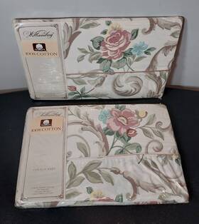 Williamsburg 046249732753 2 Nip Trousseau Floral Twin Flat Sheet 100% Cotton 200 Thread Count