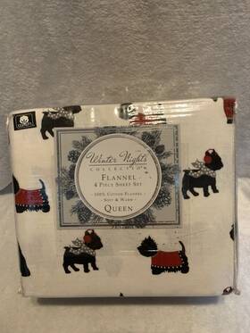 Winter Nights 655385046428 Nip 4-pc. Warm Doggies 100% Flannel Sheet Set - Queen
