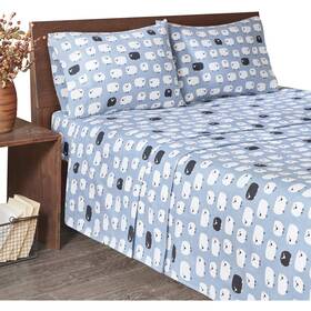 Wr20-2281 Woolrich 086569073860 Flannel Cotton Sheet Set Blue Sheep Cal King