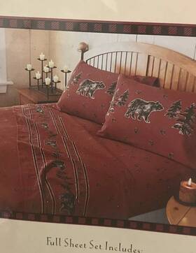 Woolrich 490601108760 100% Cotton Red Flannel Full Sheet Set Premium Weight Bears Trees Snow