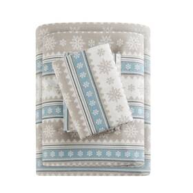 80879868 Woolrich Queen Patterned Flannel Sheet Set Blue Snowflake