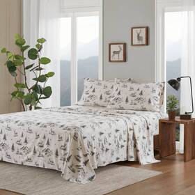 93487063 Woolrich Queen Cotton Flannel Sheet Set Gray Deer Toile