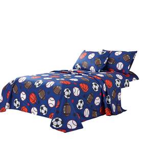 Wpm World Products Mart 812590030332 3 Piece Blue Twin Size Sheet Set With Flat And Fitted Sheets Pillow Sham