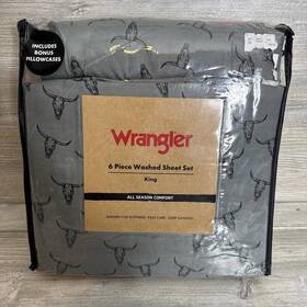 Wrangler 883893778511 King Size Sheet Set 100% Cotton/percale. New Grey Steer Skulls
