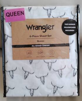 Wrangler 883893917712 6pc Queen Sheet Set / White Animal Skull Print - All Season Comfort