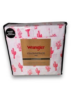 Wrangler 883893933767 6 Piece Cactus Washed King Size Sheet Set Cowboy Southwestern Western