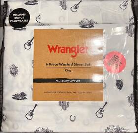 888111 Wrangler Nwtwrangler All Season Comfort Washed 6 Pc Sheet Set King Western Theme