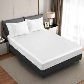 Xuehan Bedding 445013371335 Silk Satin Fitted Sheet White King Size Sheets Only Deep Pocket