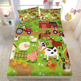 Animals01 Yasida Farm Animal Cow Full Size Fitted Sheets For Set Girls And Boys Fu