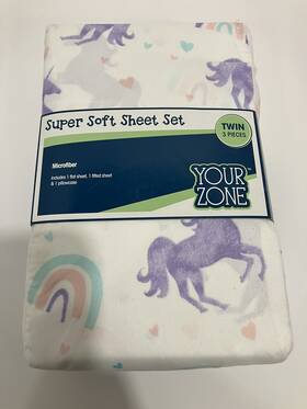 Your Zone 840125913133 Kids Soft Microfiber Sheet Set Purple Unicorn Twin 3 Pieces Easy Care