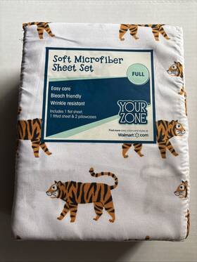 Your Zone 844178083621 Full Microfiber Sheet Set - Tiger Print Animal Jungle Kids