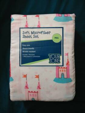 Yz8001321522-08 Your Zone Castle Girl Full Size 4 Piece Bed Sheets Set Soft Microfiber Wrinkle Resistant