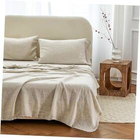 31050502007 Youthsky 100% Linen Hollow Hemstitch Sheet Set -4 Pieces European King