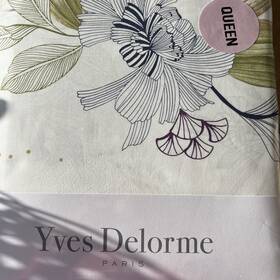 103-8173 Yves Delorme Queen Duvet Set Belle De Nuit New Organic Cotton Nwt Floral 3 Pcs