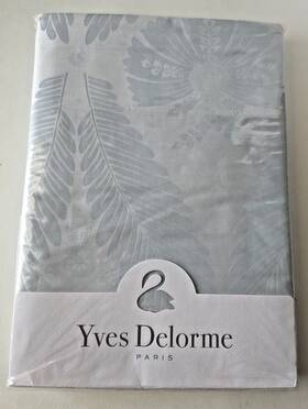Yves Delorme 158449449960 Palmes Pattern Queen Flat Sheet Satin 100% Cotton Made In France