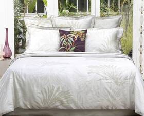 961927 Yves Delorme New Queen Flat Sheet Palmea Sage Jacquard Palm Leaf Sateen France