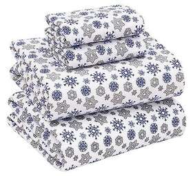 6t-613l-dylh Zainitex Inc Flannel Sheets Size - 100% Cotton Brushed Bed Sheet Sets Full Snow Flake Grey