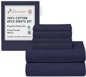 Bci202401 Zainitex Inc 6 Pcs Cotton Sheets - 100% Natural Soft Lightweight King Maritime Blue