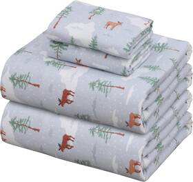 Zbfl2024 Zoyer Flannel Sheets Queen Size Set - Soft And Comfy Deep Winter Moose