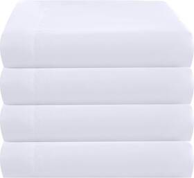 Fs-4p-w5-k Zpecc King Flat Sheet Only 4 Pack Durable White Top Bed Sheets Hypoallergenic