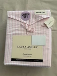 New 4PC Laura Ashley Queen Sheet Set Oxford Stripe Pink & White. Fixed Price $72.99.