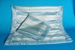 Pair Raymond Waites King Size Dusty Blue & Ivory Striped Pillow Shams, New. Fixed Price $24.99.