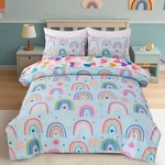 Boho Rainbow Twin Comforter Set With Sheets, 5-PIECE Bohemian Love Heart Star.... Fixed Price $71.68.