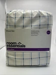 Room Essentials Queen Size White Blue Printed Microfiber Sheet. Fixed Price $22.99.