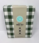 Martha Stewart Madison Gingham Queen Sheet Set Green White Cotton Percale. Fixed Price $74.00.
