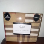 Paris Textile Collection 6PC Queen Sheet Set Plaid Beige Brown Red Deep Pocket. Fixed Price $42.00.