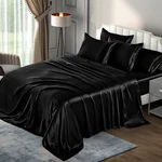6 Pieces Queen Satin Luxury Silky Black Bedding Set 1 Flat. Fixed Price $39.90.