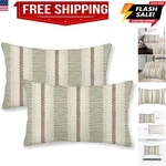 Boho Pillow Covers 12X20 Set Of Sage Green Brown Stripes Throw Cover.... Fixed Price $25.64.