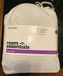 Room Essentials Microfiber Full Size Sheet Set White With Blue Stripe Carry Bag. Fixed Price $24.99.