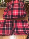 Set Cuddledown King Fitted Sheet 100% Cotton Flannel Pillowcases Red Black Plaid. Fixed Price $65.00.