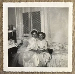 Vintage Wedding Photo 1950S Bride Lace Veil & Friend Maid Of Honor Sit Bed. Fixed Price $7.50.