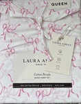 Laura Ashley Queen Set Percale Trailing Bows 100% Cotton Pink. Fixed Price $69.99.