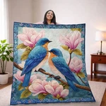 Couple Bluebird Flower Quilt Blanket Magnolia Floral Throw Cottagecore Home Deco. Fixed Price $54.62.
