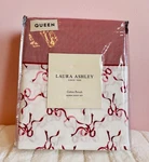 Laura Ashley Trailing Bows Striped Hem Red/white Cotton Sheets Queen - New. Fixed Price $69.00.
