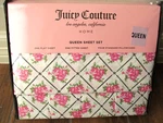 Juicy Couture Queen Sheet Set Delicate Floral Design Chain Link Pattern Washable. Fixed Price $39.99.