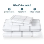 Modern Plaid King Sheets, 1800 Microfiber, Deep Pocket, 4 Pc, White Grey. Fixed Price $68.78.