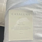 Casaluna Full Linen Sheet Set Dark Gray Striped 4PC Made Green Oeko-tex. Fixed Price $80.00.