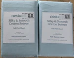 2 Nestwell Silky & Smooth Cotton Sateen Full Flat Sheet 400 Tc Starlight Blue Nw. Fixed Price $59.99.