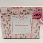 Nanette Lepore Queen 6 Piece Sheet Set Pink Floral Stripe Pattern Coquette Roses. Fixed Price $60.00.